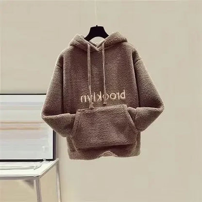 Thickened Lamb Velvet Set Women's Autumn Winter New Embroidery Sweatshirt Women's + Wool Wide Leg Pants Women Two Piece Set