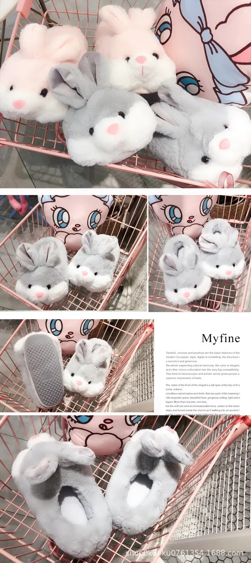 Thickened Plush Home Slippers for Men And Women Cute Rabbit Design Indoor Couples Cotton Slippers with Heel Indoor Shoes