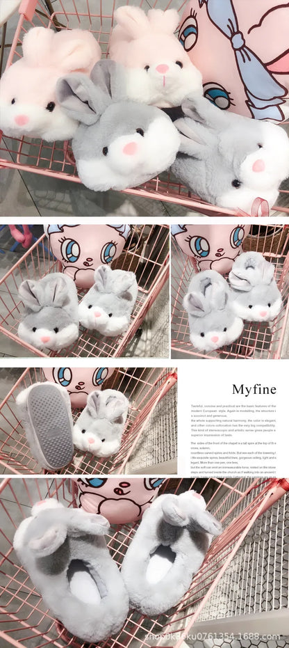 Thickened Plush Home Slippers for Men And Women Cute Rabbit Design Indoor Couples Cotton Slippers with Heel Indoor Shoes