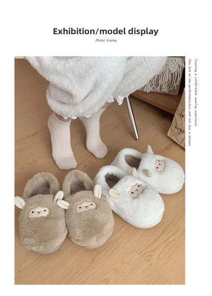 Women's Cotton Slippers Winter Home Indoor Plush Warm Anti-slip Thick Bottom Outdoor Cute Full Cover Heel Cotton Shoes