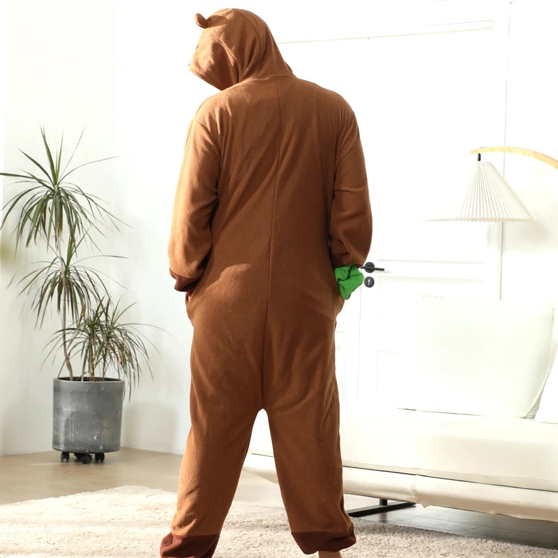 Zipper Capybara animal cosplay game costume kigurumi men one piece black pajama halloween christmas party hooded cartoon pajamas