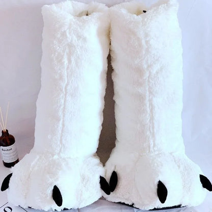 Women Winter Warm Slippers Cute Creative Bear Claw Shoes Girls Couples Indoor Furry Cotton Snow Boots Female Faux Fur Slides