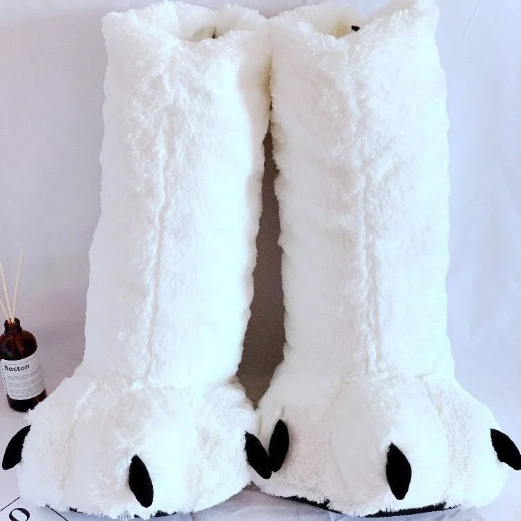 Women Winter Warm Slippers Cute Creative Bear Claw Shoes Girls Couples Indoor Furry Cotton Snow Boots Female Faux Fur Slides