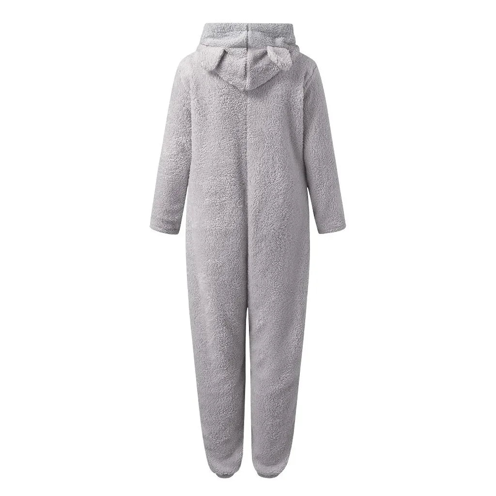 Thickened Furry Onesies for Adults Women Fashion Fleece Sleepwear Hood Sets Pajamas for Winter Women Velvet Warm Pyjamas