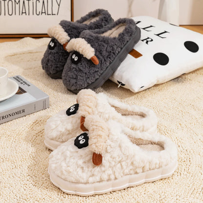 TZLDN Women's Winter Warm Cartoon Sheep Slippers Closed Toe Non Slip Furry House Shoes Women Indoor Bedroom Plush Slippers