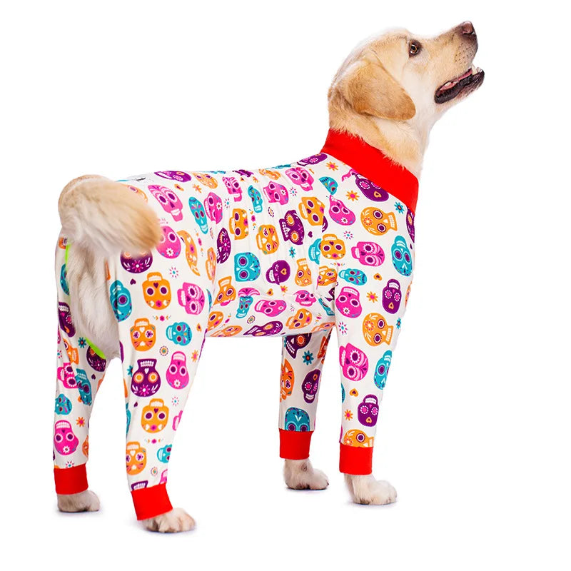 Dog Recovery Suit Christmas Dog Clothes Boy Girl Cartoon Print Fabric Dog Onesie Post Operative Dog Bodysuit Apparels For Dog