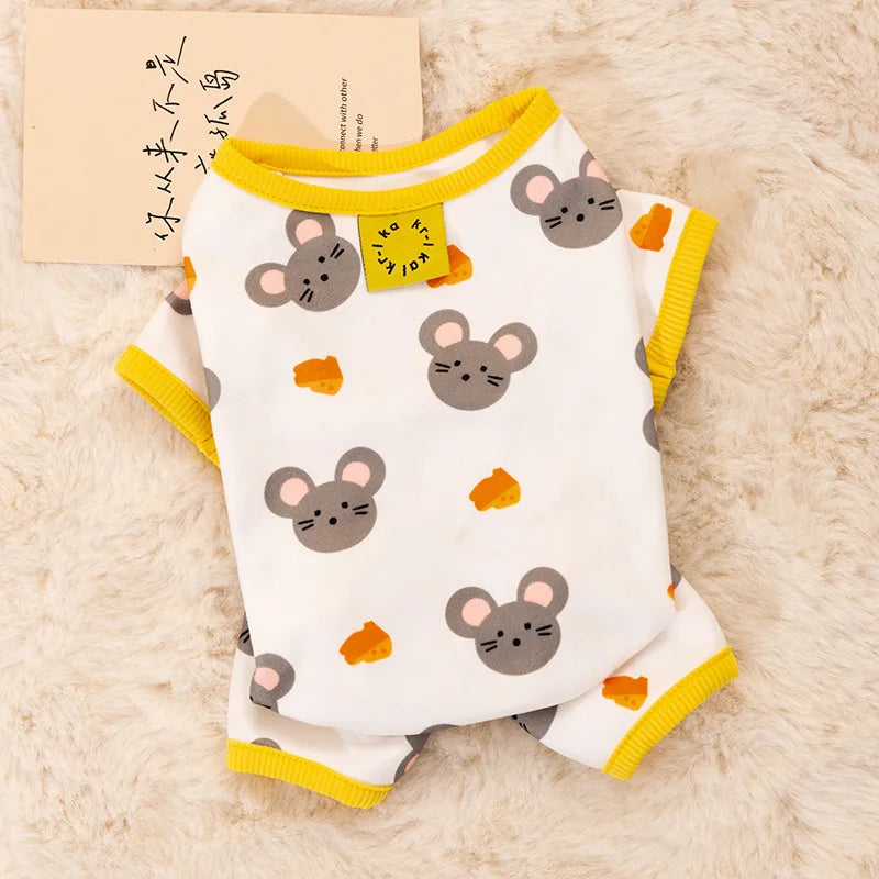 Striped Pet Dog Jumpsuit Spring Autumn Medium Small Dog Clothes Cute Bear Pattern Pet Pajamas Kitten Puppy Sweatshirt Dog Coat