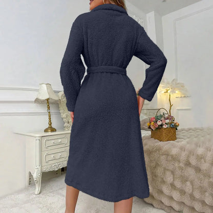 Women'S Long Sleeved Autumn And Winter Warm Bathrobe Home Clothes Plush Sleeping Robe Home Clothes For Home Wear