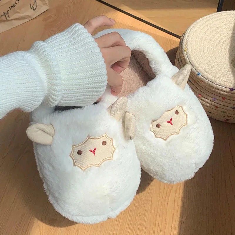 Women's Cotton Slippers Winter Home Indoor Plush Warm Anti-slip Thick Bottom Outdoor Cute Full Cover Heel Cotton Shoes