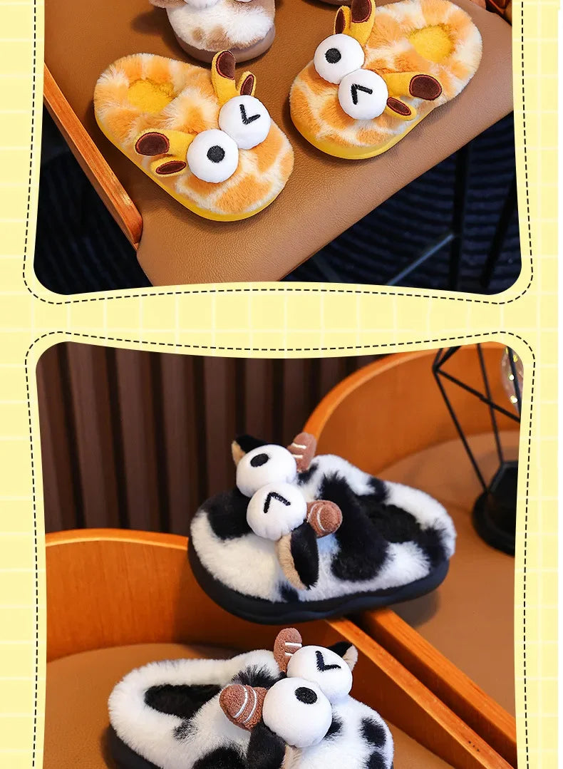 2024 New Style Children's Cotton Slippers Indoor Home Use Fall/Winter Anti-Slip Cute Little Cow Slippers Outer Wear PVC Material