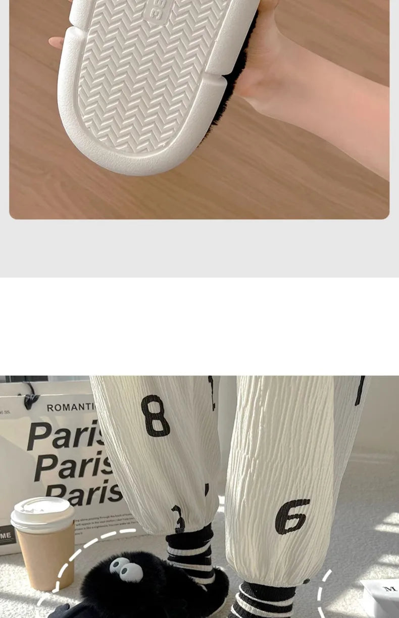 New Funny Slippers Women Plush Shoes Soft Bottom Home Cotton Shoes Woman Flip Flops Cute Cartoon Girls Furry Slippers