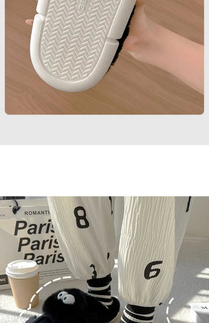 New Funny Slippers Women Plush Shoes Soft Bottom Home Cotton Shoes Woman Flip Flops Cute Cartoon Girls Furry Slippers