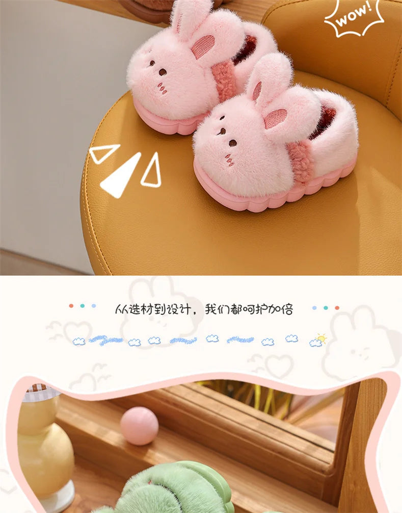 New Children's Cartoon Animals Wrap Plush Slippers Soft Sole Non-slip Winter Warm Baby Boys Girls Indoor Home Cotton Shoes