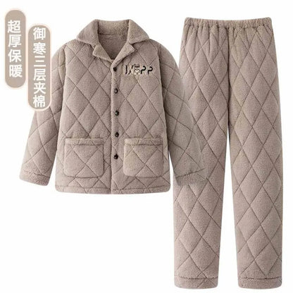 2025 Autumn Winter Coral Fleece Thickened Flannel Sleepwear Home Clothes Set for Men Breathable Long Sleeve Long Pants Pajamas