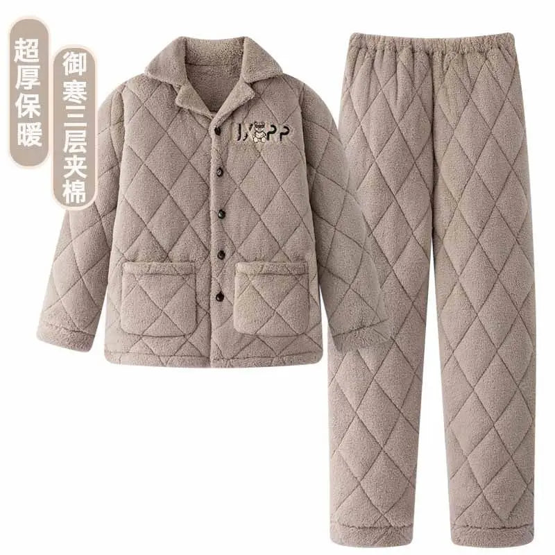 2025 Autumn Winter Coral Fleece Thickened Flannel Sleepwear Home Clothes Set for Men Breathable Long Sleeve Long Pants Pajamas