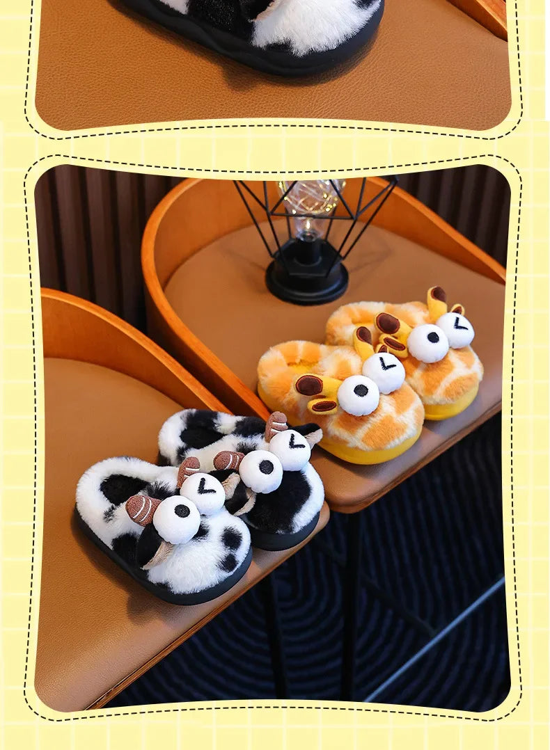 2024 New Style Children's Cotton Slippers Indoor Home Use Fall/Winter Anti-Slip Cute Little Cow Slippers Outer Wear PVC Material