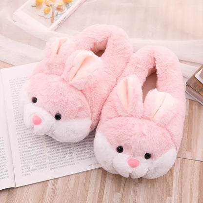 Cute Rabbit Shoes Women Winter Slippers Warm Plush Soft Sole Girls Indoor Home Floor Slipper Pink Color Ladies Cartoon Footwear