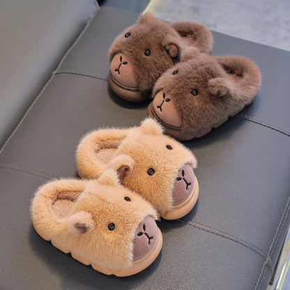 Cute Capybara Cotton Slippers for Children Winter 2025 New Warm Fluffy Home Shoes for Anti Slip Plush Slippers for Children