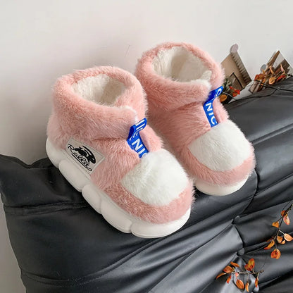 Women Warm Cotton Shoes Couples Winter Home Slippers Soft Plush Thick Sole Fluffy Footwear Female Male Indoor Street Snow Boots