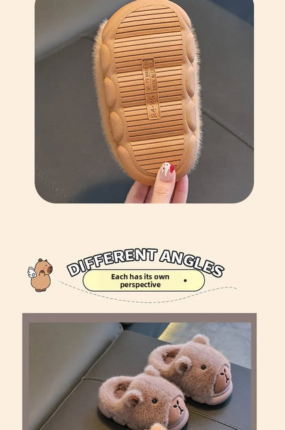 Cute Capybara Cotton Slippers for Children Winter 2025 New Warm Fluffy Home Shoes for Anti Slip Plush Slippers for Children
