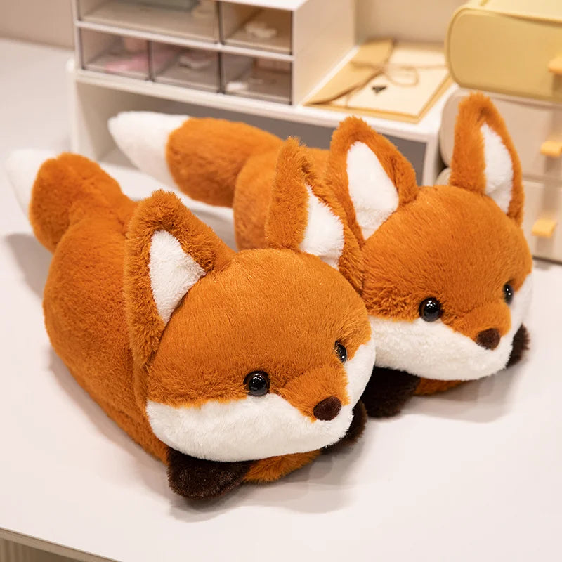 Cute Red Panda Fox Shoes Women Men Winter Slippers Warm Plush Soft Sole Girls Indoor Home Floor Slipper Women Cartoon Footwear