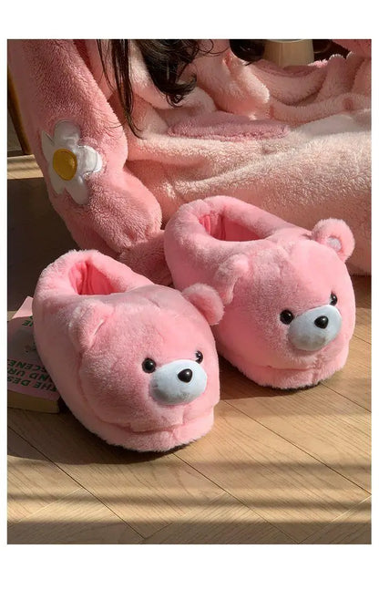 2025 Women's Home Slippers Sweet Fluffy Rainbow Bear Lady slippers indoor Anti slip lightweight keep warm Winter House Shoes 44