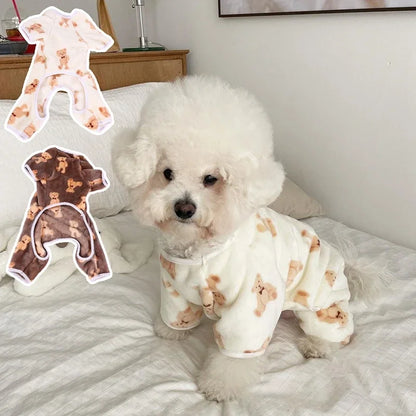 Adorable Bear Print Pet Onesie Sweater Soft Flannel Four-Legged Suit for Dogs And Cats Autumn Winter Pet Clothing