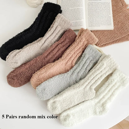 5 Pairs Coral Fleece Winter Socks Men Thick Warm Long Crew Socks Thermal  Cozy Fluffy Sleeping Socks Boys