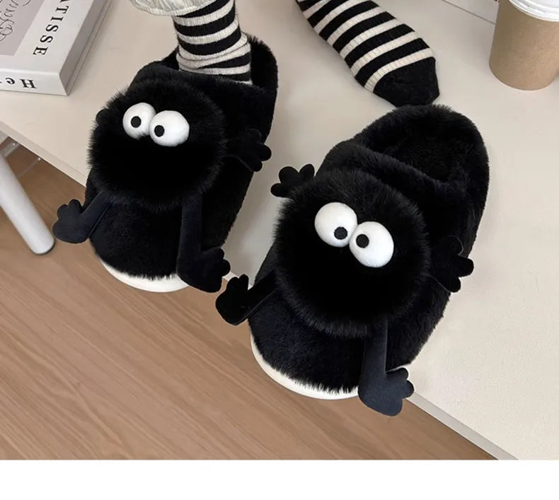 New Funny Slippers Women Plush Shoes Soft Bottom Home Cotton Shoes Woman Flip Flops Cute Cartoon Girls Furry Slippers