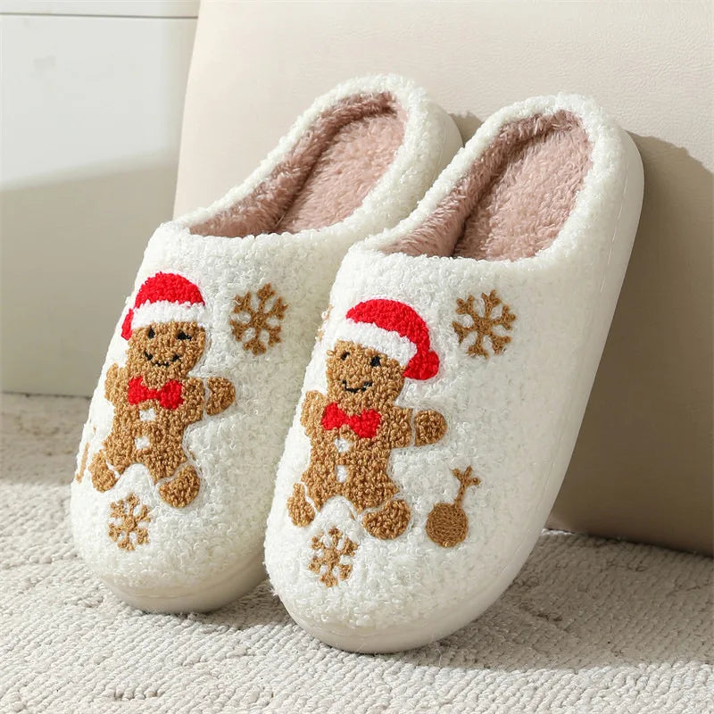 Christmas Slippers Women's Men Home Bedroom Shoes Winter Men's Female Indoor Plush Soft Fluffy Living Room Floor Flip Flops