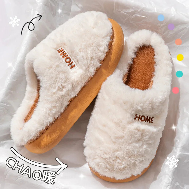 Litfun Winter Fluffy Women's Slippers Soft Sole Non-slip Indoor Slides Leisure Furry Warm Cozy House Cotton Slippers For Women