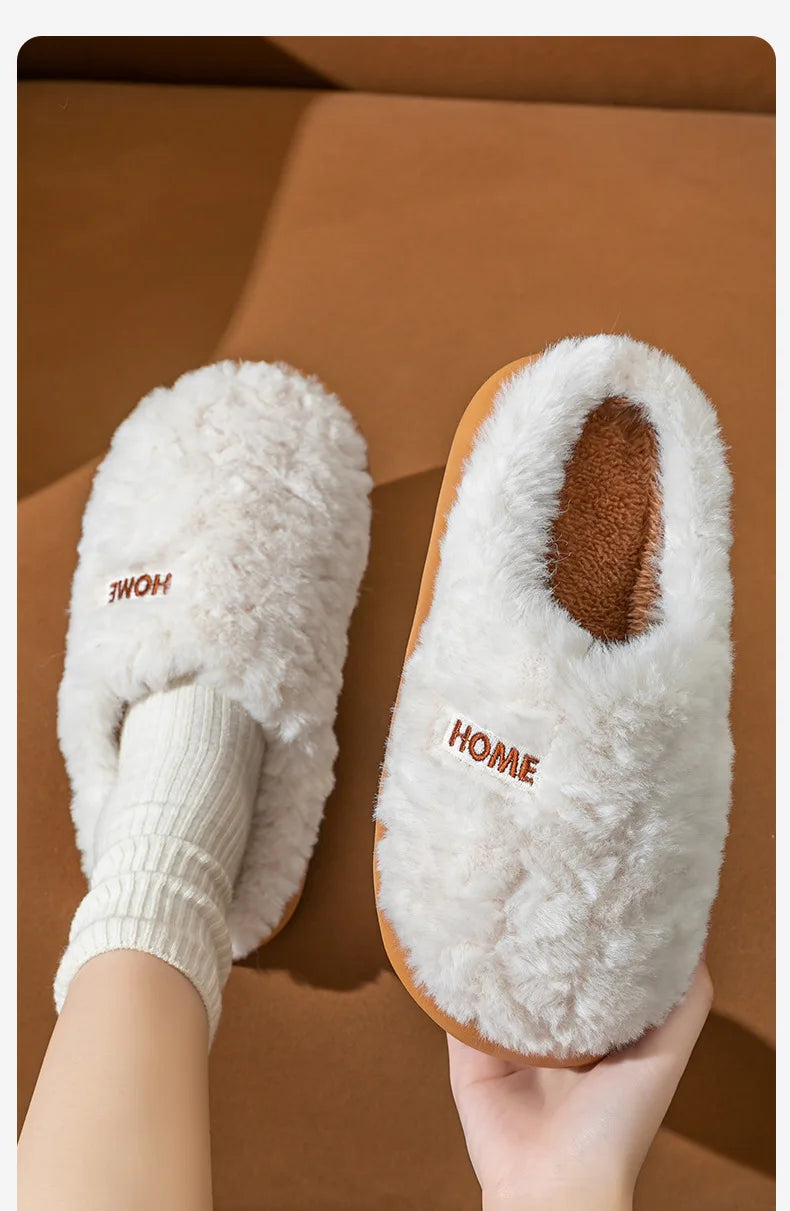 Litfun Winter Fluffy Women's Slippers Soft Sole Non-slip Indoor Slides Leisure Furry Warm Cozy House Cotton Slippers For Women