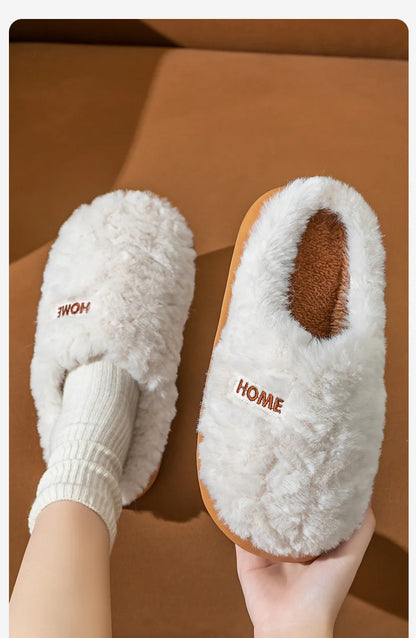 Litfun Winter Fluffy Women's Slippers Soft Sole Non-slip Indoor Slides Leisure Furry Warm Cozy House Cotton Slippers For Women