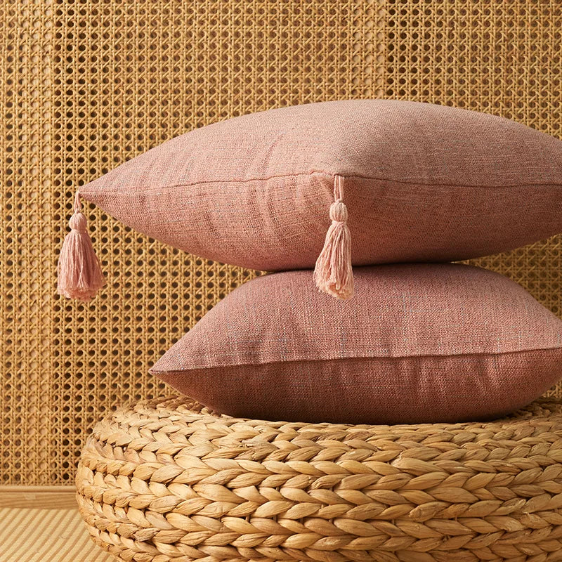 1/2Pcs Spring Throw Pillow Covers Linen Optic Sofa Tassel Pillow Cushion Cover Boho Gift Farmhouse Pillowcase Party Home Decor