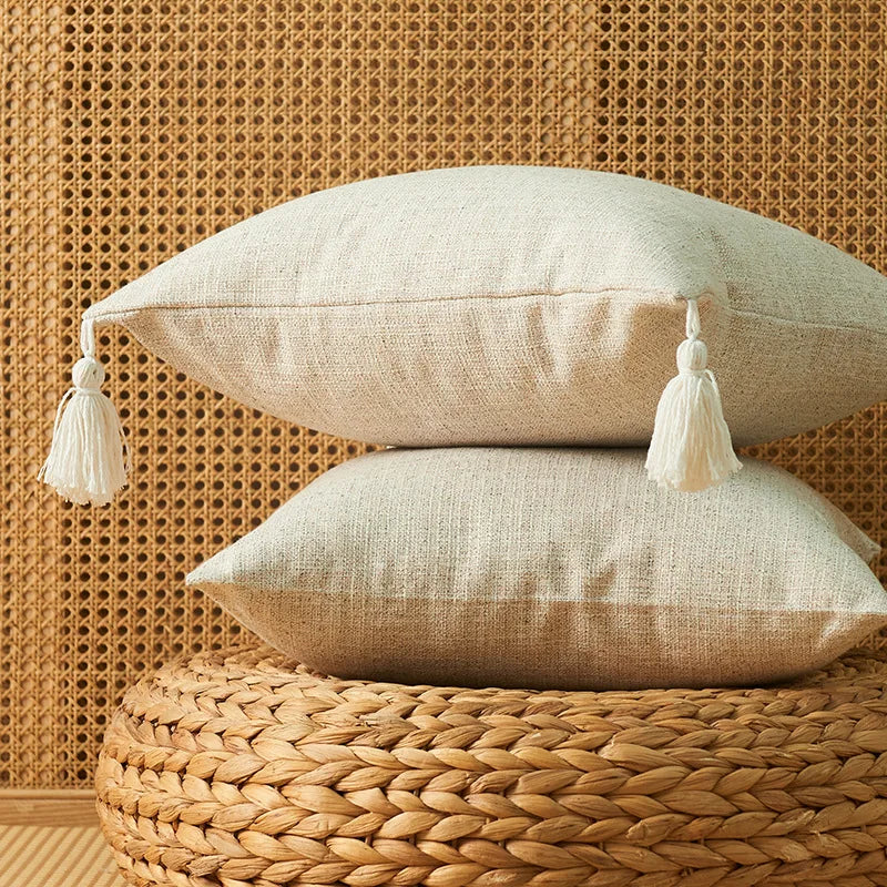 1/2Pcs Spring Throw Pillow Covers Linen Optic Sofa Tassel Pillow Cushion Cover Boho Gift Farmhouse Pillowcase Party Home Decor