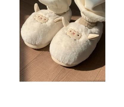 Gacimy Winter Plush Slippers For Women Cute Milk Cow Fluffy Cotton Shoes Girls Fashion Cartoon Indoor Warm Comfortable Slippers