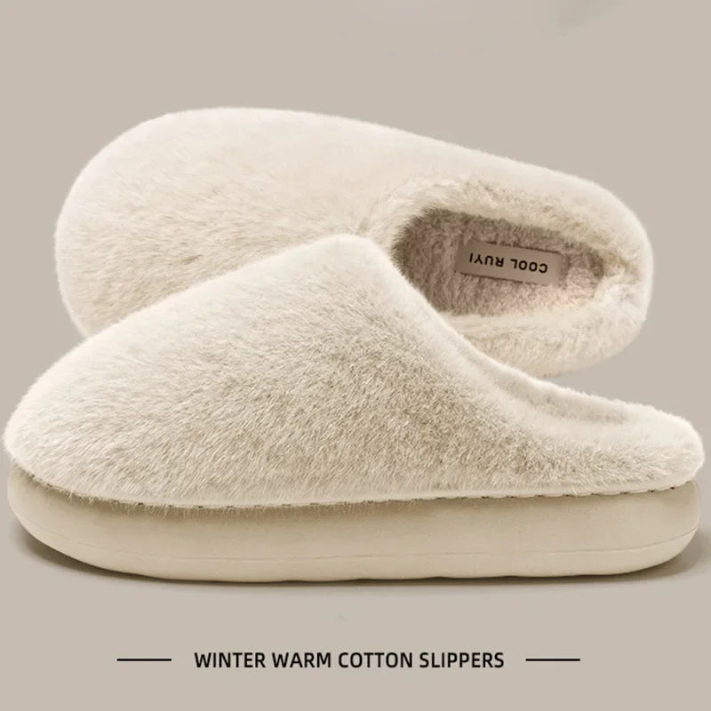 Winter Women's Faux Fur Warm Slippers-Plush Toe-Cover Slip-Resistant Cotton House Shoes,Soft Cozy Indoor Slides with Thick Sole