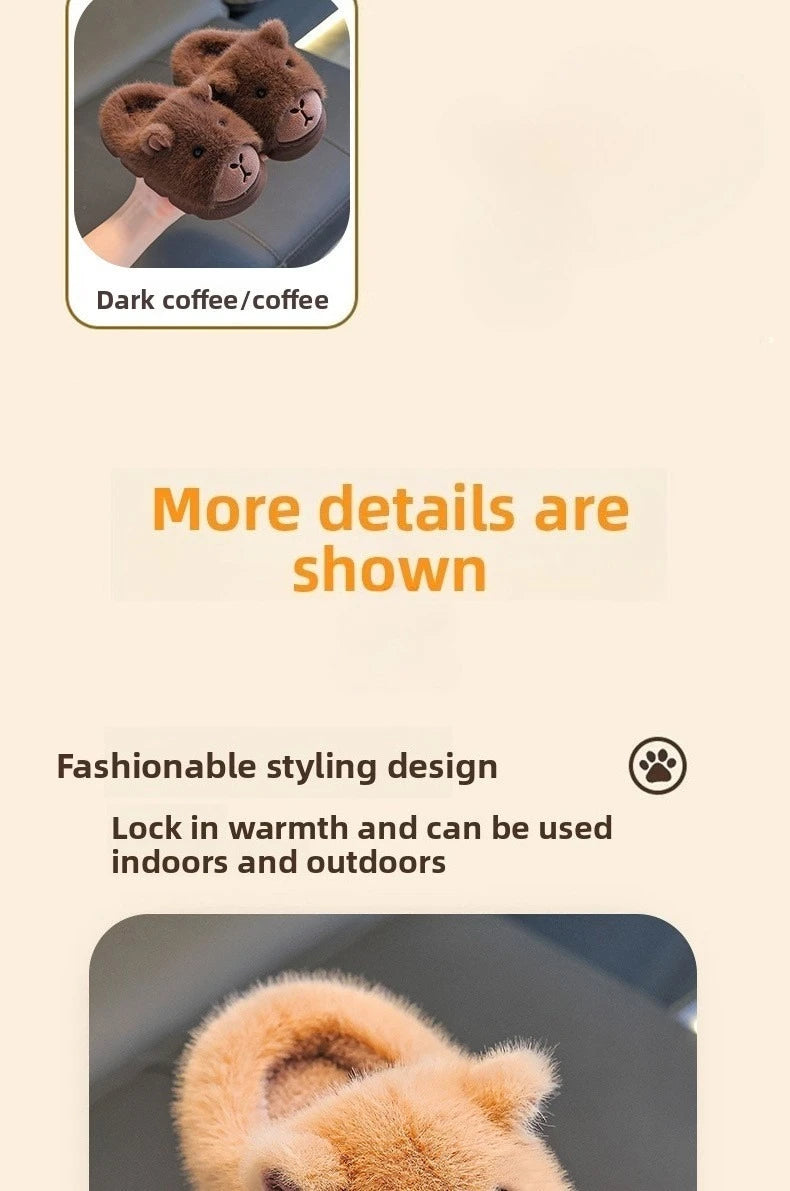 Cute Capybara Cotton Slippers for Children Winter 2025 New Warm Fluffy Home Shoes for Anti Slip Plush Slippers for Children