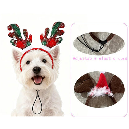 Christmas Pet Headband Reindeer Antlers for Dogs Cats Adjustable Festival Party Headband Small Medium Large Pets Accessories