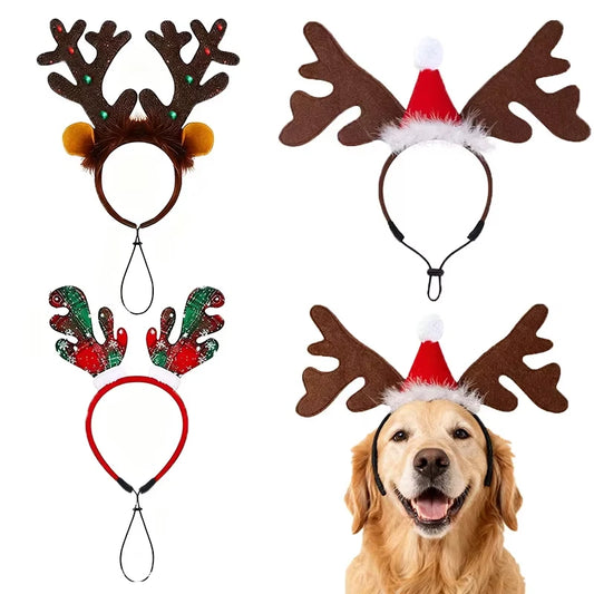 Christmas Pet Headband Reindeer Antlers for Dogs Cats Adjustable Festival Party Headband Small Medium Large Pets Accessories