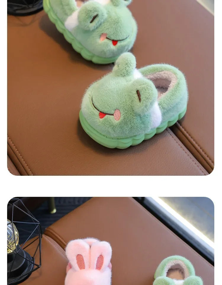Thickened Cotton Slippers for Children Indoor Outdoor Home Wear Warm Booties with Heel for Boys And Girls in Winter
