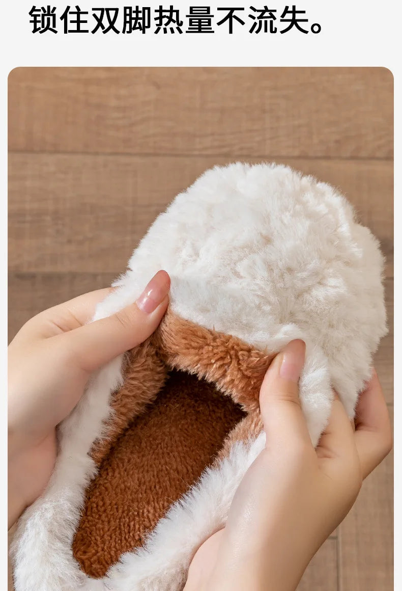 Litfun Winter Fluffy Women's Slippers Soft Sole Non-slip Indoor Slides Leisure Furry Warm Cozy House Cotton Slippers For Women