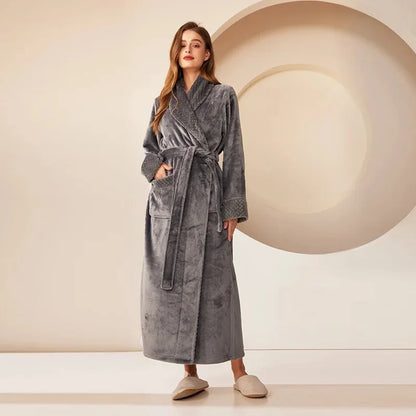 Couple's Oversize Plush Robe Coral Fleece Sleepwear Autumn Winter Home Comfortable Bathrobe for Men And Women