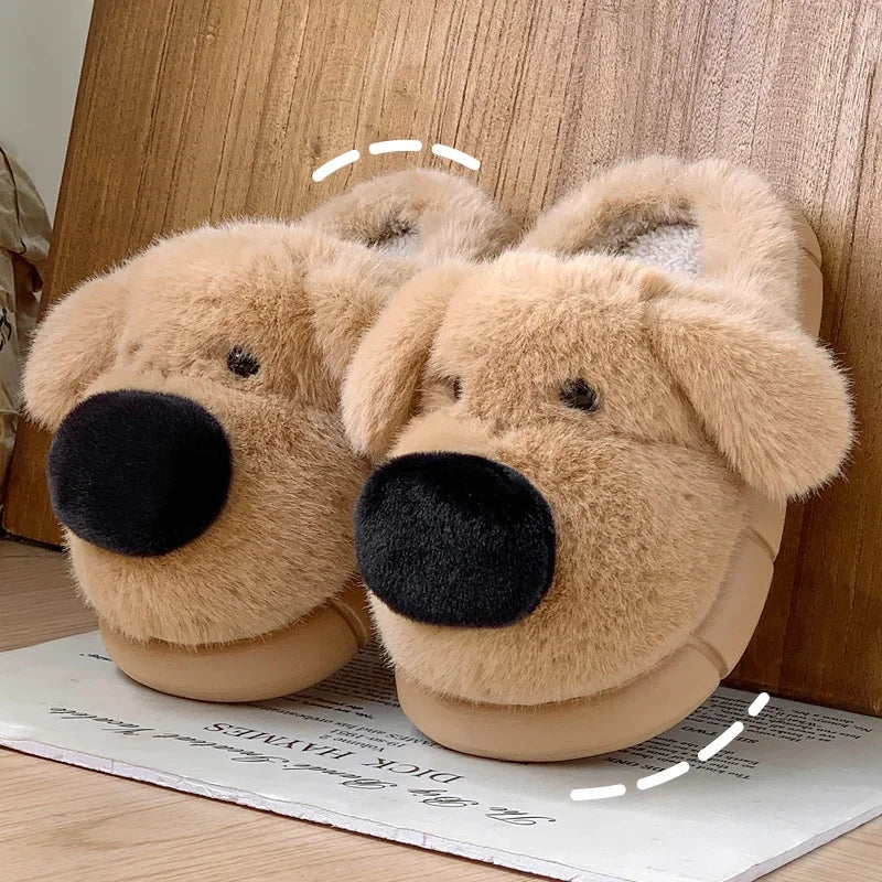 Children's Plush Slippers Anti-Slip Warm Home Indoor Wear Dog Cartoon Soft Soles Comfortable Cotton Slippers for Boys And Girls