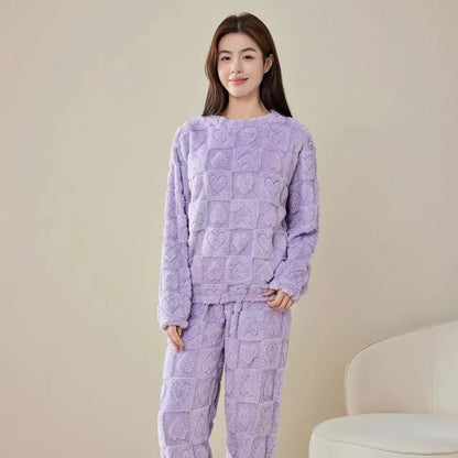 Women's Coral Fleece Sleepwear Loose Thick Home Clothes Autumn Winter New Style Warm Heart Set Outdoor Wear Fairy Style