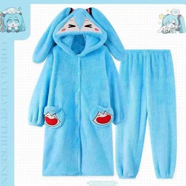 Cute Plush Bear Robe Women's Autumn Winter Coral Fleece Thickened One-Piece Sleepwear Home Clothes Robe Comfortable Homewear