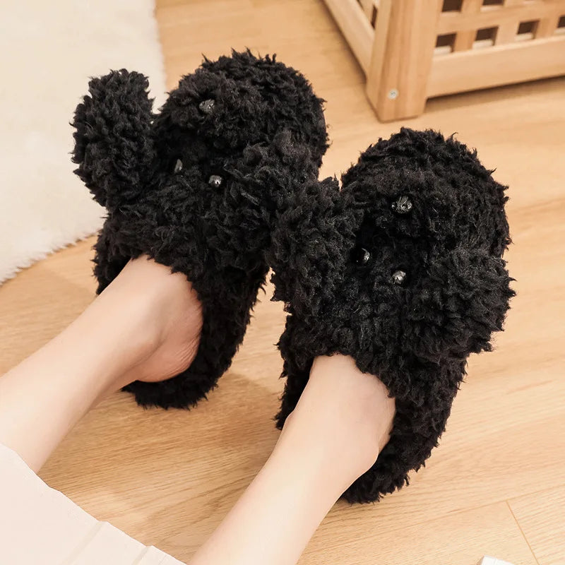 Gacimy Winter Plush Slippers For Women Cute Milk Cow Fluffy Cotton Shoes Girls Fashion Cartoon Indoor Warm Comfortable Slippers