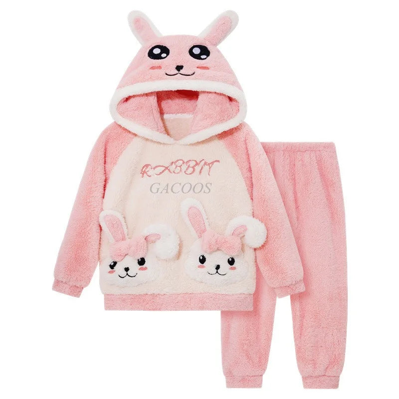 Winter Kids Fleece Pajamas Panda Children Clothing Sets Thick Hooded Pijamas for 4 6 8 12 Years Animal Cartoon Warm Home Clothes