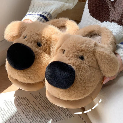 Children's Plush Slippers Anti-Slip Warm Home Indoor Wear Dog Cartoon Soft Soles Comfortable Cotton Slippers for Boys And Girls