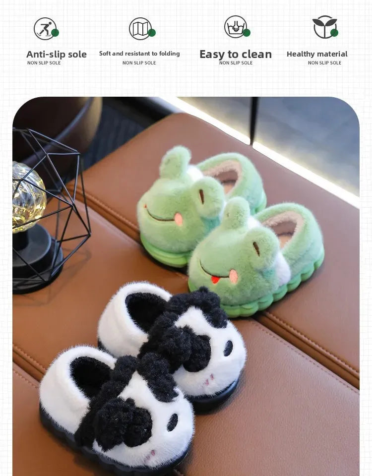 Thickened Cotton Slippers for Children Indoor Outdoor Home Wear Warm Booties with Heel for Boys And Girls in Winter
